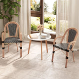 Tangkula Outdoor French Bistro Chairs Set of 2/4, Hand-Woven PE Wicker Patio Chairs with Armrests