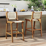 Tangkula Outdoor Natural Rattan Patio Teak Wood Barstool