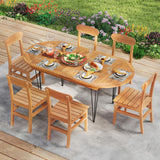 Tangkula 6 Person Large Oval Table with Teak Wood Tabletop & Hairpin Metal Legs