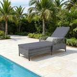 Tangkula Wicker Chaise Lounge Outdoor 6-Gear Adjustable Backrest, Thick Padded Cushion & Removable Lumbar Pillow