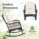 Patio Wicker Rocking Chair, Outdoor PE Rattan Rocker with Seat and Back Cushion