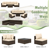 Tangkula 7 Pieces Patio Rattan Furniture Set, Patiojoy Outdoor Conversation Set with Cushions and Tempered Glass Coffee Table