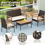 Tangkula 4 Pieces Wicker Patio Conversation Furniture Set
