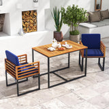 Tangkula Acacia Wood Patio Dining Table with Metal Frame