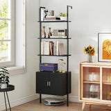 Tangkula 72.5” Tall Bookshelf 5 Tier Wall Mount Ladder Bookcase with Cabinet