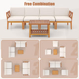 Tangkula 5/10 Pieces Acacia Wood Patio Furniture Set, Outdoor Sectional Conversation Set with Cushions