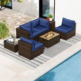 Tangkula 4 Pieces Patio Furniture Set with 32” Fire Pit Table and Propane Tank Cover