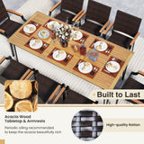 Tangkula 79” Rectangular Outdoor Dining Table with Acacia Wood Top & Umbrella Hole