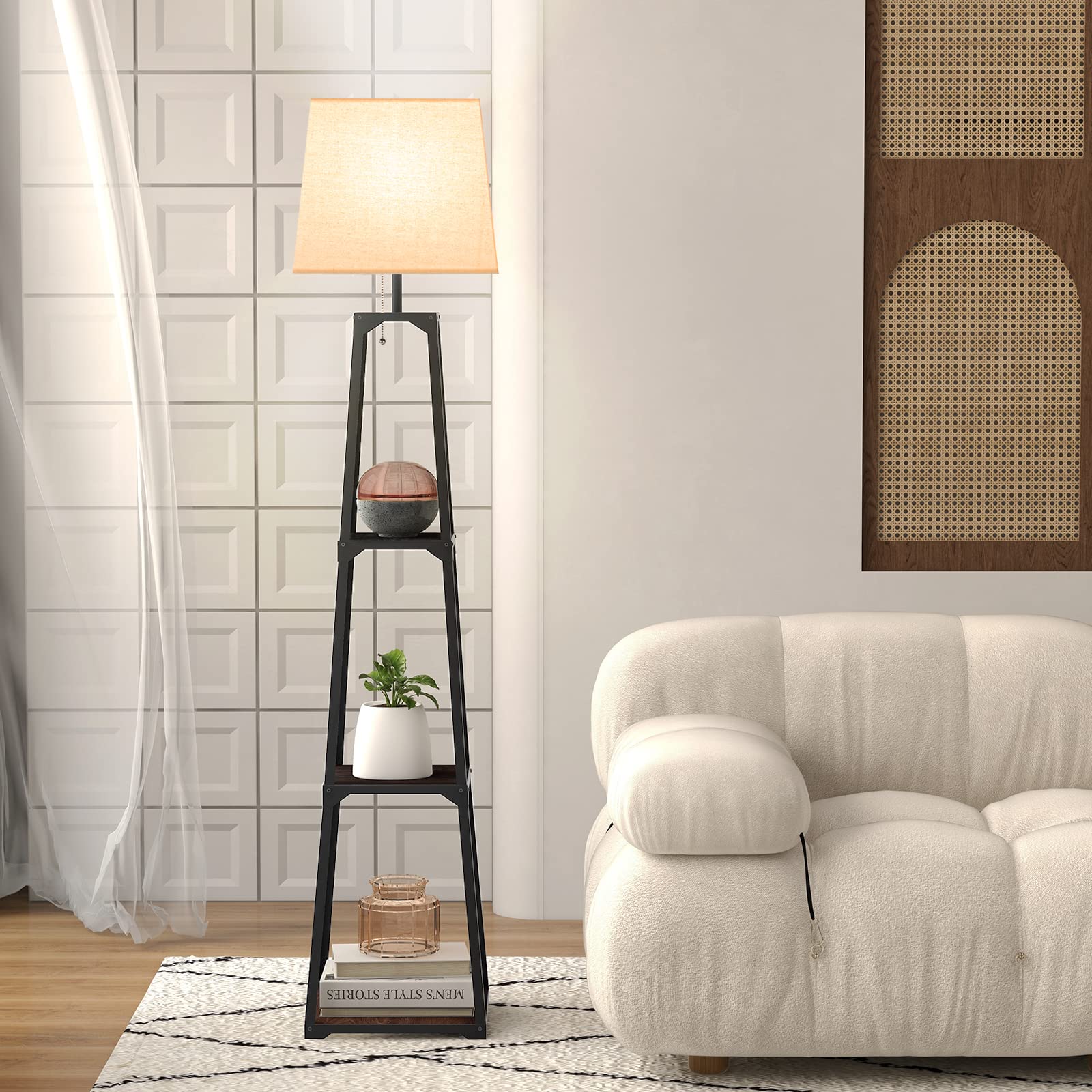 3 Tier Display Floor Lamp with Storage Shelves - Tangkula