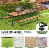 Tangkula 6 FT Picnic Table Bench Set, Outdoor Dining Table & 2 Benches with Heavy-Duty Metal Frame & All-Weather HDPE Tabletop