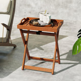 Tangkula Outdoor Wood Tray Table Portable Side End Table with Folding Frame