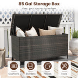 Tangkula Rattan Deck Box, 85 Gallon Storage Container with Waterproof Liner, Wheels & Gas Strut