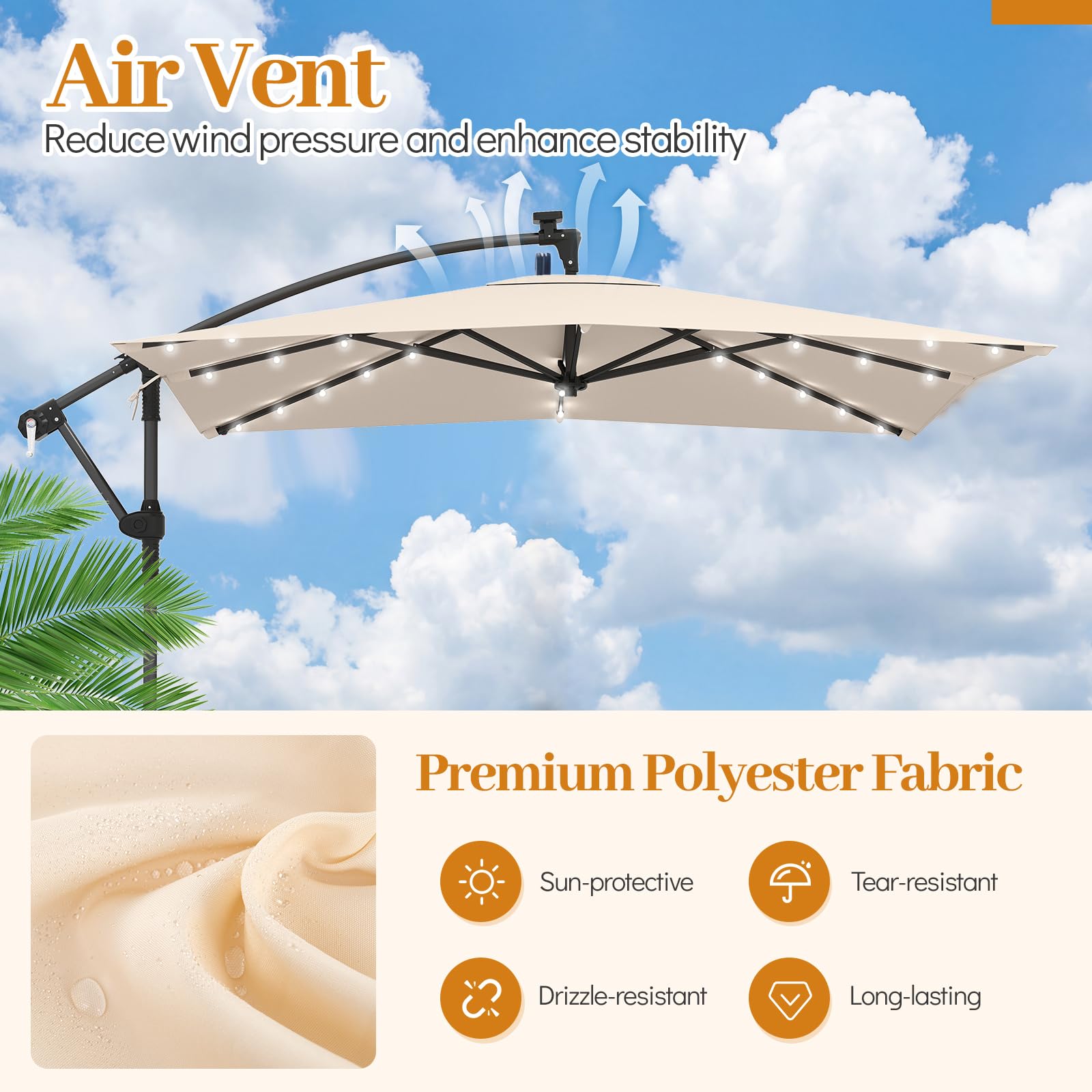 Tangkula 8x8 FT Solar Patio Umbrella with Base Included