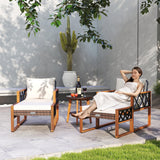Tangkula 5 Pieces Patio Furniture Conversation Set Outdoor Rattan Acacia Wood Cushioned Chairs with Ottomans