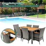 Tangkula 8 Piece Rattan Outdoor Dining Set with 13Ft Umbrella for 6