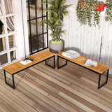 Tangkula Patio Dining Bench, 2-3-person Backless Bench with Slatted Seat & Metal Legs, Indoor Outdoor Bench for Entryway
