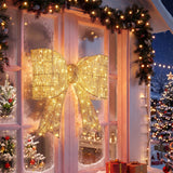 Tangkula 27" x 30" Lighted Christmas Golden Bow Decoration, 3D Pre-lit Bows