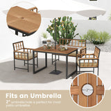 Tangkula 4 Piece Patio Dining Set, Outdoor Wood Dining Furniture W/ 2 Chairs & 1 Loveseat, 47” Acacia Wood Table W/Umbrella Hole