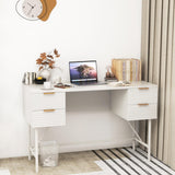 Tangkula White Desk with 4 Drawers, 48 Inch Home Office Desk with Storage, Writing Desk with Metal Frame for Bedroom, Study, Office