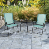 Tangkula Set of 2 Patio Folding Chairs, Portable Sling Back Chairs with Armrests and Metal Frame