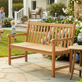 Tangkula 51" Teak Wood Outdoor Bench 2-Person Solid Wood Garden Patio Bench
