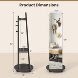 Tangkula Full Length Mirror with Coat Rack Swivel 55" Standing Floor Mirror on Wheels with Shelves