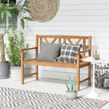 Tangkula Patio Acacia Wood Bench, 2-Person Outdoor Loveseat Chair