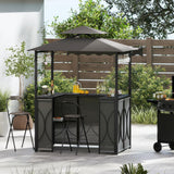 Tangkula 3 Piece Patio Bar Set with Awning for Patio Poolside Garden Backyard