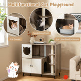 Tangkula Cat Litter Box Enclosure, 5-in-1 Enlarged Hidden Litter Box Furniture with Cat Condo