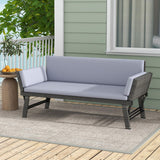 Tangkula Outdoor Convertible Sofa Daybed with Adjustable Armrests, PE Rattan Patio Couch Furniture with Thick Cushions