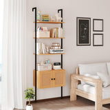 Tangkula Wall-Mounted Ladder Shelf with Rattan-Door Cabinet