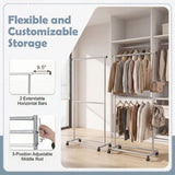 Tangkula Double Rolling Clothes Rack with Wheels