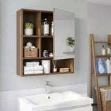 Tangkula Wall-Mounted Bathroom Mirror Cabinet w/2 Hidden Storage Shelves & 3 Open Storage Compartments