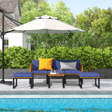 Tangkula 6 Piece Patio Conversation Sofa Set, Acacia Wood Chair Set with Ottomans & Coffee Table