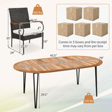 Tangkula 9 Pieces Patio Rattan Dining Set, Outdoor Oval Acacia Wood Dining Table and Wicker Armchairs Set with Umbrella Hole