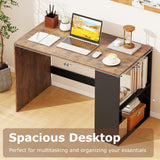 Tangkula 44 Inch Wooden Computer Desk with Bookshelf for Small Space