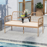 Tangkula Outdoor Loveseat with Built-in Coffee Table