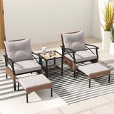 Tangkula 5 Pieces Wicker Patio Furniture Set, Outdoor Rattan Chairs with Ottomans, Cushions and 2-Tier Tempered Glass Side Table