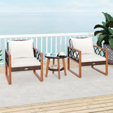 Tangkula 3 Pieces Patio Wicker Furniture Set with Acacia Wood Frame