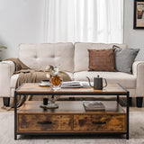Tangkula Coffee Table with Storage, Industrial Rectangular Center Cocktail Table