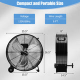 Tangkula 24” Industrial Drum Fan, 3-speed High Velocity Floor Fan with Aluminum Blades
