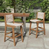 Tangkula Outdoor Woven Paper Rope Patio Teak Wood Armless Barstool