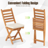 Tangkula Acacia Wood Slatted Dining Chairs Soft Seat Cushion
