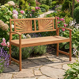 Tangkula 2-Person Acacia Wood Outdoor Garden Bench with Sunburst Back