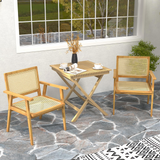Tangkula Outdoor Wood Chair, Teak Wood Armchair with Rattan Seat & Back