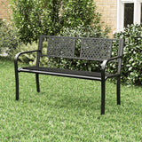 Tangkula Metal Outdoor Garden Bench with Patterned Backrest and Curved Armrests