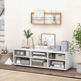 Tangkula White TV Stand for TV up to 55 Inch, TV Console Table with 6 Cubbies, 5 Positions Adjustable Shelves