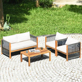 Tangkula Outdoor Wood Furniture Set with 2 Set Cushion Covers