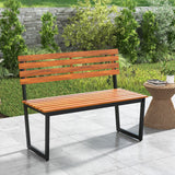 Tangkula 43" Outdoor Wood Bench Slatted Seat & Inclined Backrest