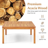 Tangkula Patio Wood Coffee Table, Solid Acacia Wood 35.5 Inches Side Table with Slatted Tabletop